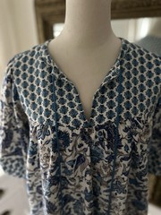 Knox Rose L Dress Boho Cottagecore Puff Short Sleeves Blue 36 Inches Long V Neck