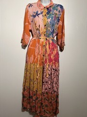 Nwt SACRED THREADS floral bohemian funky button rayon tier DRESS XL Free shippin