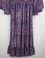 Art Silk Paisley Boho Maxi Dress | Women UK 10 12 | Purple Pink Festival