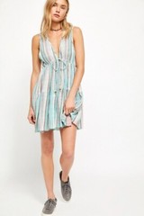 Free People Freebird Striped Tiered Dress Prined Sleeveless V Neck Mini M NWT