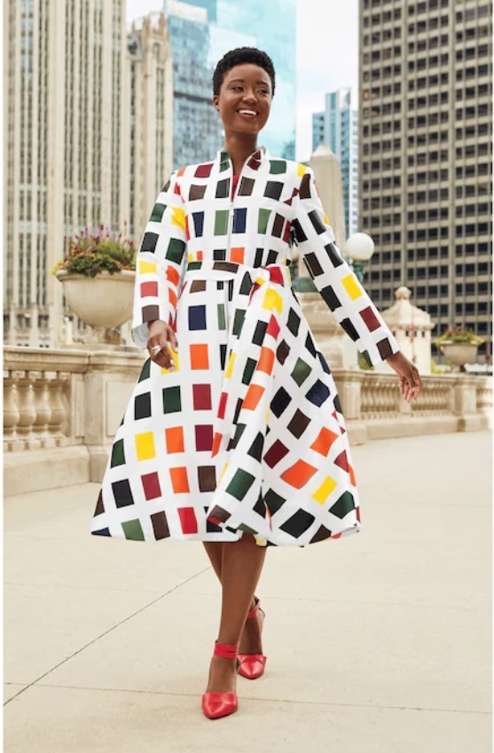 24W PLUS Ashro Red Neylynn Zip-Front Bubble-Hem Fit-&-Flare Church Jacket Dress