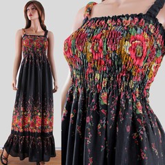 Handmade One Size Plus Summer Maxi Long Dress Exotic Feather Print S M L 1X 2X