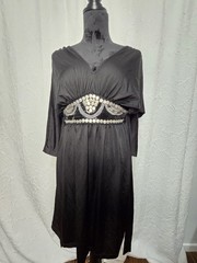 Black Long Sleeve Dress With Silver Belt Embellishments Size Large Bailey Girl