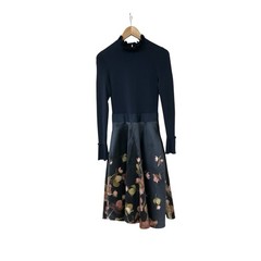 Ted Baker Seema Arboretum Knitted Bodice Dress Navy Blue Floral 1