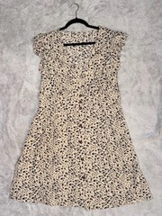 Floral Ruffle Sleeve Button Front Mini Dress Cottagecore Boho Cream Black