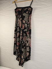 City Triangles Paisley Satin Slip Midi Dress M Black Pink White Spaghetti