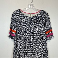 Eliza J Navy + White Printed Shift Dress With Coral + Pink Stripes Size Woman&rsquo;s