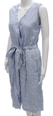 Roller Rabbit Women Dress Blue Striped Linen Sleeveless V Neck Midi Size S