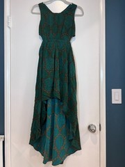 Love21 Boho Whimsigoth Hi-Low Cut Out Maxi Dress Green Medallion Lace Up XS