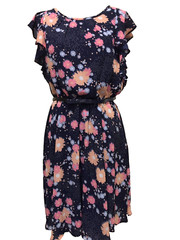 Elle Belted Dress Navy Blue Floral Flutter Sleeves Women&rsquo;s Size 10 Tag $60, NWT