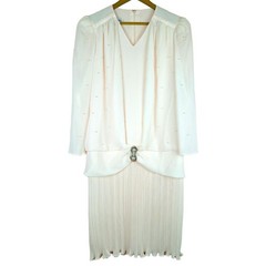 Vintage Patra Beautiful Dress Beaded 20s Style Pleated Bottom Long Sleeve L/XL