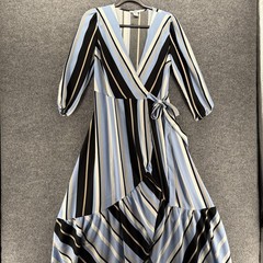 Bar III Dress Small Blue Striped Wrap V-Neck Flowy Boho Cottage Modest Old Money