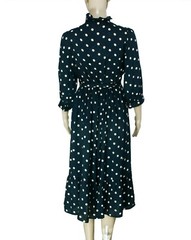 Object Collection Ruffle Detail Printed Wrap Dress Navy Dot Midi NWT Medium M 38