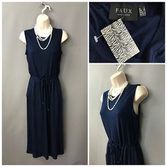 NEW Faux England Navy Sleeveless Jersey Drawstrings Dress UK 8 EUR 36 US 4