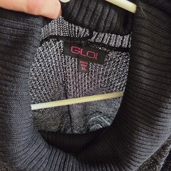 Glo Jeans XL Black Silver Metallic Knit Sweater Dress Cowl Neck Belted