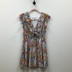 Pinky Womens Summer Dress V Neck Lined Lightweight Rainbow Ruffle Medium Short