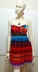 NWT LADIES Xtraordinary SPAGHETTI STRAPS DRESS Size M JUNIOR Beaded waist Stripe