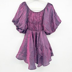 Altar&rsquo;d State Womens Holographic Purple Amabella Puff Sleeve Mini Dress Size S