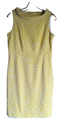Anne Klein yellow print shift dress sz 10 waffle cotton mid 60s retro mcm style