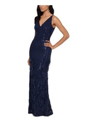 XSCAPE Womens Navy Sleeveless V Neck Full-Length Evening Body Con Dress 6