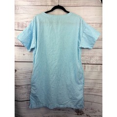 LA RELAXED Woven Aqua Stripe Organic Cotton / Linen Dress Medium USA MADE
