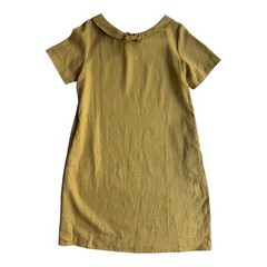 ⁠LeMuse Lithuania Mustard Yellow Linen Cotton Roll Collar Shift Midi Dress M