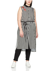 ELVI BLACK STRIPED EMBROIDERED SLEEVELESS SHIRT DRESS TUNIC Sz US12 / UK16