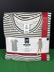 Member&rsquo;s Mark Women&rsquo;s Sandwash Short Sleeve Mini Dress Size M Black/Tan Stripe