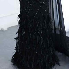 Feather One Shoulder Mermaid Evening Dress with Cape Prom Wedding Party Gowns
