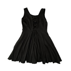 BLACK MINI FIT & FLARE DRESS WITH PEEKABOO BOWS BACK, CHEST 38 IN, LENGTH 32 IN