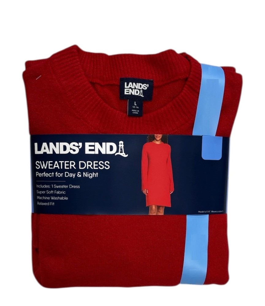 Lands&rsquo; End Women&rsquo;s Long Sleeve Relaxed Fit Crewneck Sweater Dress