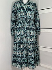M&S Ladies Maxi Smock Dress Size 16 Cotton Pockets Tie Belt Tiered Long Sleeve