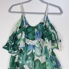 Elena Baldi Dress Womens XS Green Tropical Maxi Sundress Ruffle Lined Italy