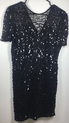 Julie Duroche Woman&rsquo;s After 5 1980&rsquo;sBlack Sequin Roaring 20&rsquo;s Short Sleeve Dress