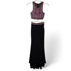 Cassandra Stone by Mac Duggal Beaded 2 Piece Maxi Length Prom Dress Gown Size 2