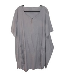 Linen Cotton Blend Lagenlook Short Sleeve Tunic Lantern Dress XXL Grey Artsy