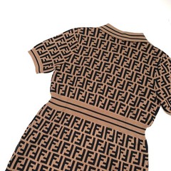 Fendi Zucca FF Monogram Logo Knitted Polo Stretched Dress Brown 38 (S) Size