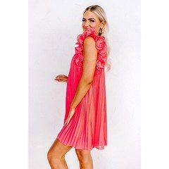 Jodifl Floral Ruffle Pleated Accordion Melon Orange Mini Dress S Missing Button