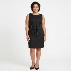 Jade Black Floral Jacquard Sheath Dress Rhinestone Grommet Satin Tie Size 16