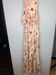 Le Ragazze Dress Womens Medium Pink Floral Silk Maxi Boho Chiffon Sundress Italy