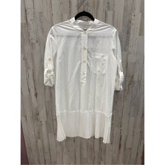 Banana Republic White Pleated Hem Mini Shirtdress Band Collar S Workwear Minimal
