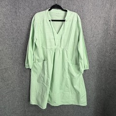 Women&rsquo;s 2XL Mint Green 100% Cotton V-Neck Tie Pockets Tunic Dress Knee Length