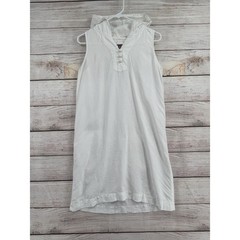J Jill Dress Womens Small White Linen Sleeveless Hoodie Tunic Summer Casual