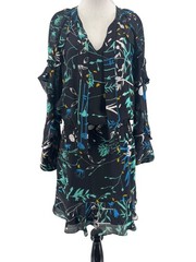 Parker Women&rsquo;s Silk Blend Black Floral Long Sleeve Joelle Dress Size Medium