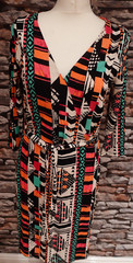 Next Ladies Elasticated Waist Tie Fronted Multicoloured 3/4 Sleeve Dress Size 10