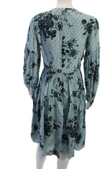 Erdem Womens Fit & Flare Dress Light Blue Silk Floral Long Sleeve Size 2