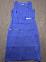 Enfocus Studio Blue Solid Sheath Round Neck Knee Dress Sleeveless Zip 6
