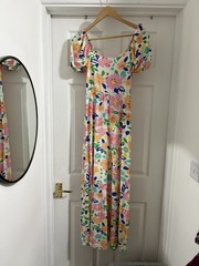New Women’s Monsoon Cream Floral Puff Sleeve Jersey Maxi Dress size S 8-10