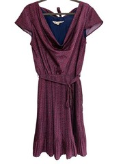 Yumi London Navy Ikat Geometric Pleated Cowl Neck Open Tie Back Dress US 8/10