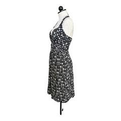 Maria Bianca Nero Silk Polka Dot Halter Dress Black White Lined Back Zip Size S